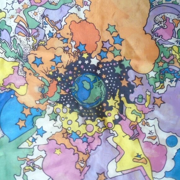 Vintage Peter Max Astrology Scarf - 60s MOD Silk Star Child Horoscopes - Picture 7 of 9